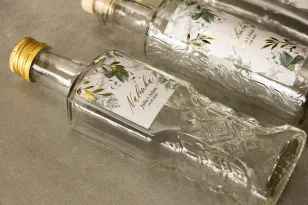 Hochzeitslikörflaschen - Danke an die Gäste. Etikett mit goldenen Zweigen in weißen, winterlichen Farben