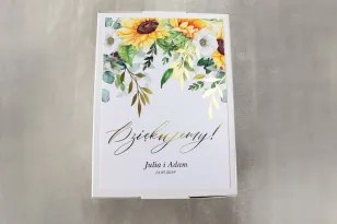 Hochzeitsumschlag Box - Vorderseite der Box mit goldenen Zweigen und Sonnenblume, perfekt für die Sommerhochzeit