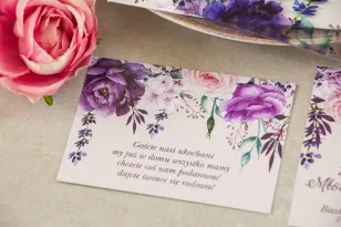 Lila Ticket für Hochzeitseinladungen mit Lavendelzweigen