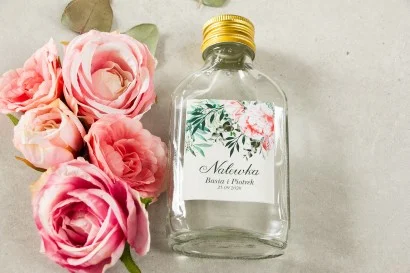Unikalne butelki na nalewki z różami i motywem eukaliptusa | Pamiątki dla gości weselnych | Korani nr 6