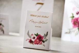 Pudełeczko na cukierki, podziękowania dla Gości weselnych - Cykade nr 5 ze złoceniem - Kwiaty w chłodnych odcieniach fioletu