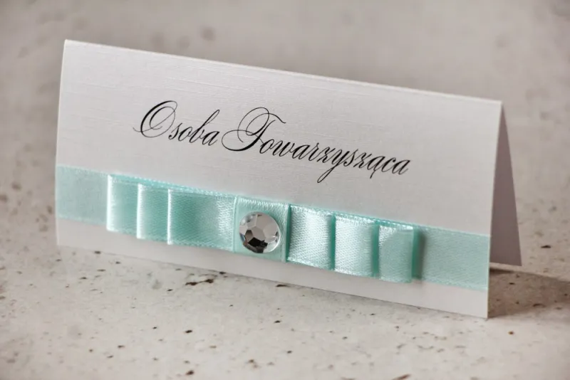 Winietki na stół weselny, ślub - Amaretto nr 6 - Elegancki papier z pastelową miętą, cyrkonia Winietki na stół weselny, ślub - Amaretto nr 6 - Elegancki papier z pastelową miętą, cyrkonia