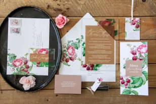 Probierset von Hochzeitseinladungen auf Glas aus der Korani-Kollektion Nr. 7