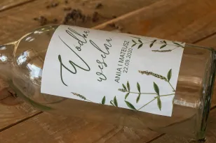 Hochzeit Selbstklebende Etiketten für Flaschen mit grünem Zweigdruck.