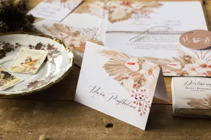 Botanische Hochzeitsvignetten, Visitenkarten mit Personalisierung für den Hochzeitstisch mit einem Pampasgras-Motiv