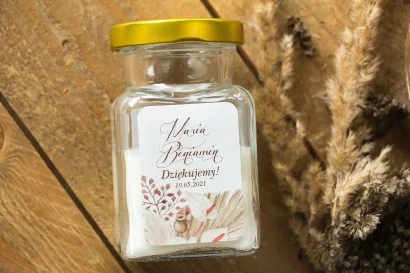 Świeczki Zapachowe w szkle z motywem trawy pampasowej | Prezenty dla gości wesele