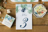 Botaniczne Numerki na Stół Weselny Indygo | Amelia-Wedding