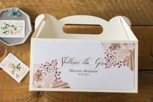 Podziękowania dla gości ślubnych - Prostokątne Pudełko na Ciasto weselne z motywem trawy pampasowej