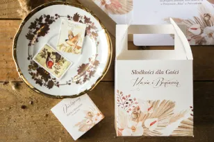 Podziękowania dla gości ślubnych - Pudełko na Ciasto weselne z motywem trawy pampasowej