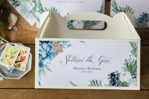 Podziękowania dla gości ślubnych - Prostokątne Pudełko na Ciasto weselne z motywem bawełny