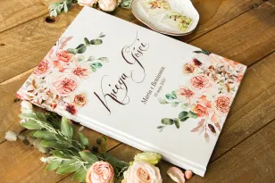 Księga Gości Weselnych A4 Pastelowe Kwiaty | Personalizowana Pamiątka Ślubna ze Złoceniem | Indygo Nr 7