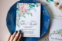 Srebrzone Zaproszenia Ślubne Glamour Kwiaty | Pastelowe nr 8