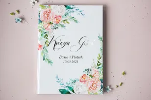 Srebrzona Księga Gości Akwarelowe Kwiaty | Personalizowana Pamiątka Ślubna | Pastelowe Nr 8