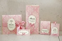 Eleganckie Zaproszenia Ślubne Pudrowy Róż z Kokardą | Ornament 1