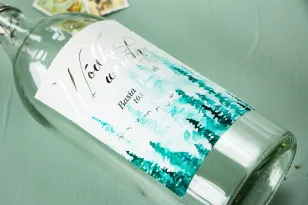 Selbstklebende Etiketten für Hochzeitsflaschen, Hochzeitsflaschen im Glamour-Stil mit Versilberung und Aquarellmotiv