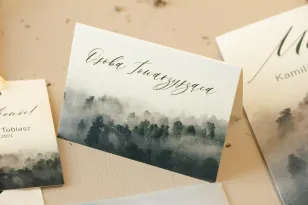 Hochzeitsvignetten, Visitenkarten mit Personalisierung für den Hochzeitstisch auf Perlenpapier mit Waldgrafiken