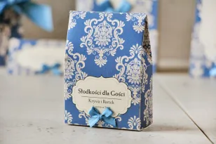 Stehschachtel für Süßigkeiten, dank Hochzeitsgästen - Ornament Nr. 2 - Kornblumen-Creme elegant mit Schleife
