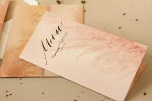 Menu ślubne - na stoły weselne - na perłowym papierze z motywem trawy pampasowej