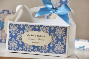 Prostokątne pudełko na ciasto, tort weselny, ślub - Ornament nr 2 - Chabrowe z ornamentami
