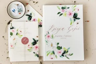 Księga Gości w Kwiaty Akwarelowe, Personalizowana | Księga Gości Weselnych A4 | Opal Nr 8
