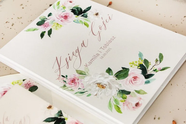 Romantyczna Księga Gości z Akwarelowymi Kwiatami | Subtelna Elegancja | Opal Nr 8