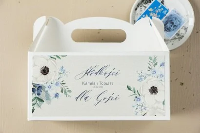 Pudełko na Ciasto ślubne z białymi zawilcami | Opal nr 7 - prostokątne