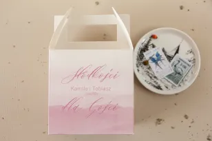 Podziękowania dla gości ślubnych - Pudełko na Ciasto weselne z akwarelową grafiką w kolorze delikatnego różu