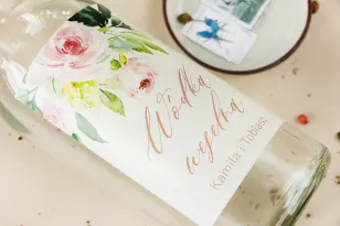 Hochzeit Selbstklebende Etiketten für Hochzeitspfingstrosenflaschen in Cremefarben mit Zusatz von Pastellrosa und Weiß