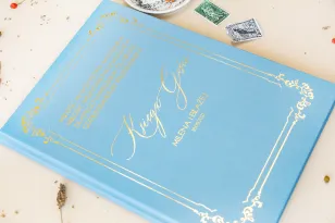 Elegancka Księga Gości Błękitna ze Złoceniami | Personalizowana Księga Gości Weselnych A4 | Sand Nr 1