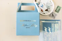 Pudełko na Ciasto Dusty Blue Złocone | Amelia-Wedding.pl