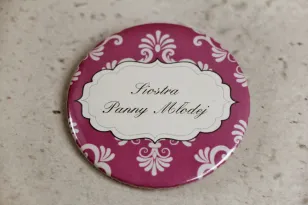 Przypinki dla Gości weselnych, dodatki na wesele, przypinka Ornament nr 7 - Fioletowe z ornamentami, eleganckie dodatki