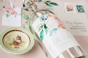 Hochzeitsetiketten Selbstklebend für Pfingstrosenflaschen, inspiriert von einem Blumenmotiv