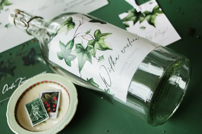 Ślubne Etykiety samoprzylepne na butelki z bluszczem w stylu greenery