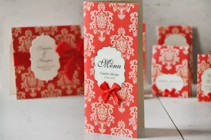 Hochzeitsmenü, Hochzeitstisch - Ornament Nr. 8 - Perlenpapier mit Schleife, klassisch rot, rot