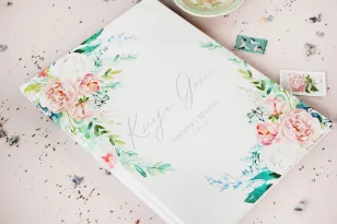 Księga Gości z Ankietami i Piwoniami | Personalizowana Pamiątka Ślubna A4 | Soft nr 1