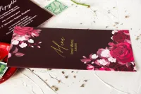 Menu na Wesele Złoty Burgund | Menu z Motywem Kwiatowym w Odcieniach Burgunda