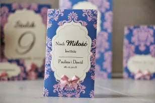 Podziękowania dla Gości weselnych - nasiona Niezapominajki - Ornament nr 10 - Różowo-chabrowe z kokardką