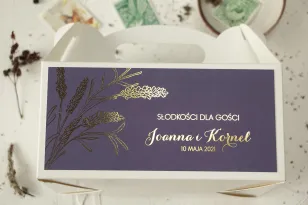 Pudełko na Ciasto weselne (prostokątne) ze złoceniem z motywem lawendy