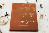 Brązowa Księga Gości Złote Kwiaty | Personalizuj Online!