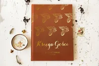 Brązowa Księga Gości Złote Kwiaty | Personalizuj Online!