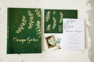 Zielona Księga Gości Złocone Liście, Personalizowana | Elegancka Ślubna Księga Gości | Pattern Nr 2