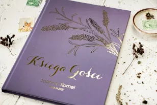 Fioletowa Księga Gości ze Złotymi Kłosami A4 | Personalizowany Album na Wpisy Gości | Pattern Nr 3