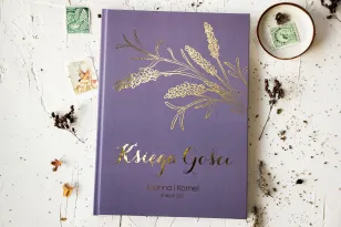 Fioletowa Księga Gości ze Złotymi Kłosami A4 | Personalizowany Album na Wpisy Gości | Pattern Nr 3