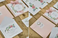 Eleganckie Zaproszenia Ślubne Kwiatowe z Kokardką | Akwarele