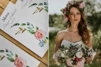 Menu Weselne Akwarelowe Chabry i Róże | Amelia-Wedding.pl