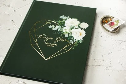 Elegancka Księga Gości ze Złoceniami i Kwiatową Grafiką | Idealna na Ślub