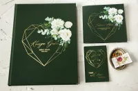 Elegancka Księga Gości Złocona | Butelkowa Zieleń i Kwiaty