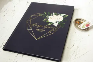 Hochzeitsgästebuch mit Vergoldung, marineblauen und weißen Blumen