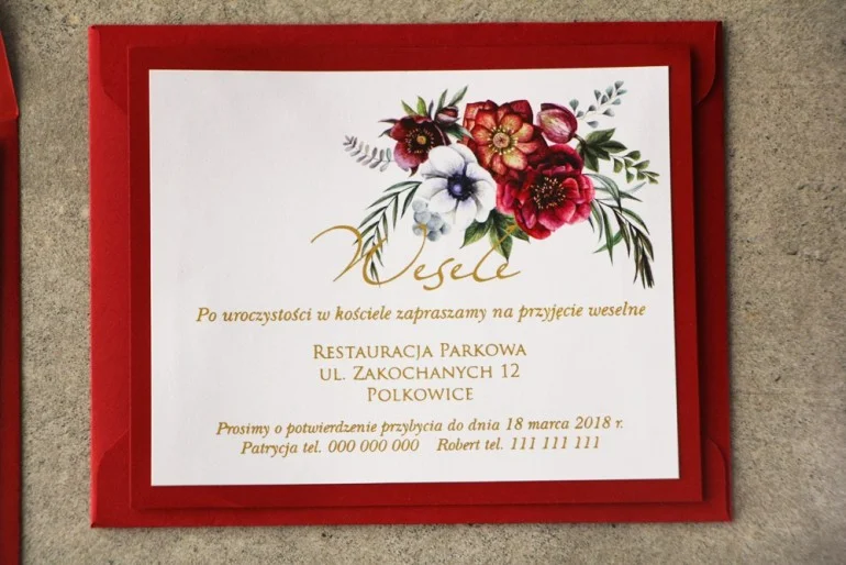 Bilecik do zaproszenia ślubnego Cykade nr 7 - Bordowe kwiaty
