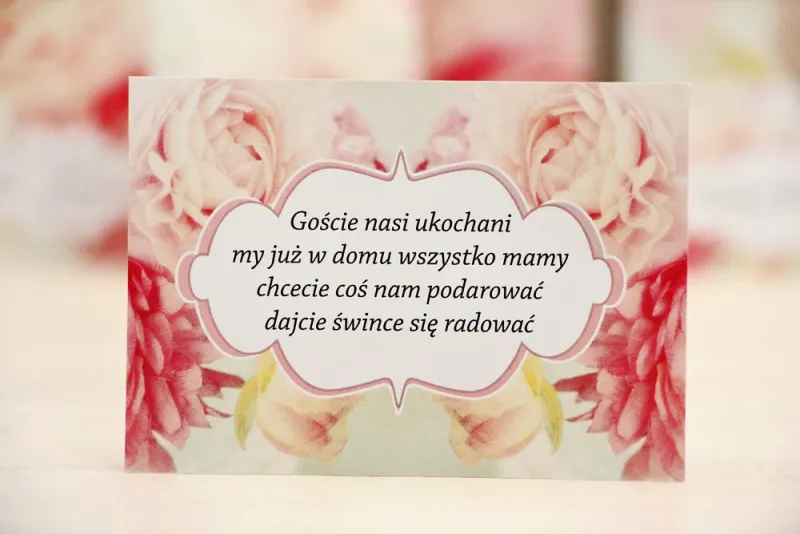 Bilecik prezenty ślubne wesele - Felicja nr 2 - Pudrowe piwonie - zaproszenia na ślub